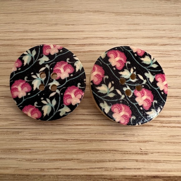 Floral Wooden Button Earrings - Picture 2 of 6